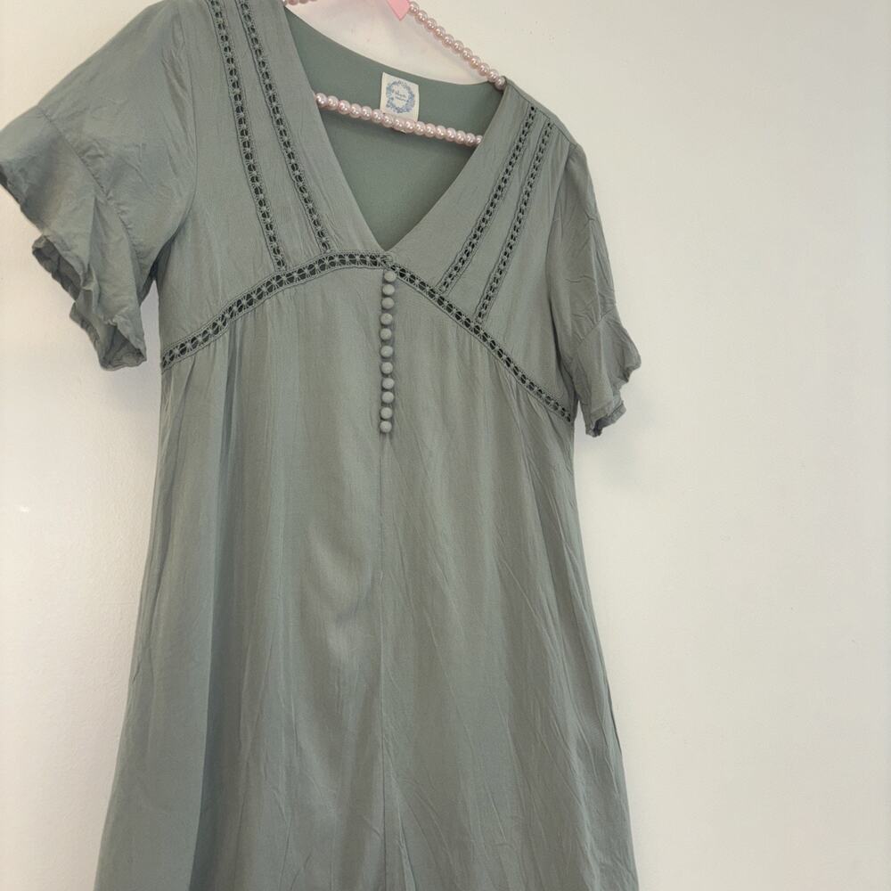 Women’s Sz Xxs Mini Dress‎ Lace Cottage Peasant PrepBabydoll Green Flutter Boho - Picture 3 of 8